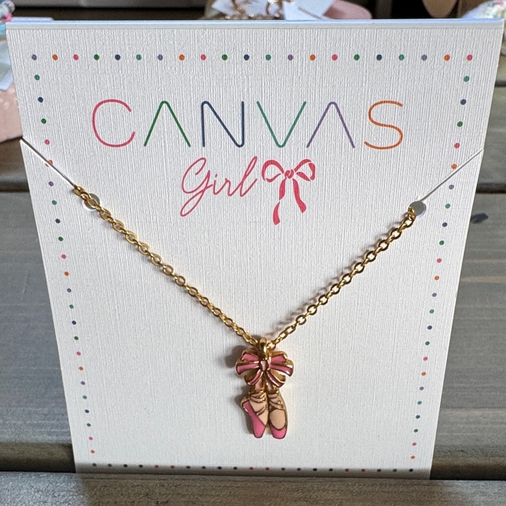 Bella Canvas Kids Gold Ballet Shoes Pendant Necklace - Pink
